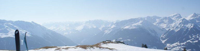 my skiers on top of the mountain